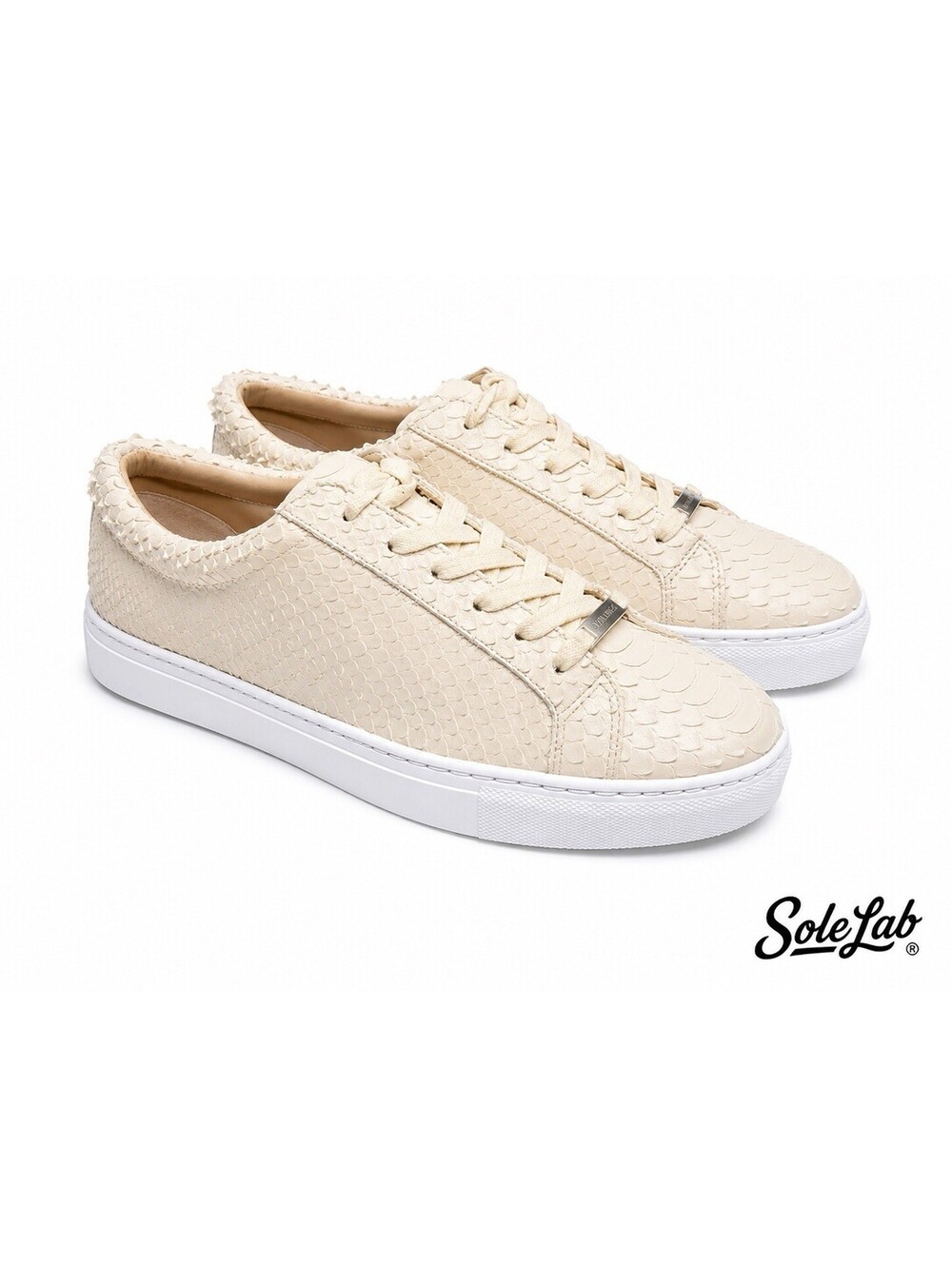 J Slides NYC Python Embossed Leather Sneakers Cream Beige Womens 9 Casual Shoes